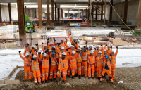 The team celebrates final excavation of the Old Oak Common station box - image: HS2